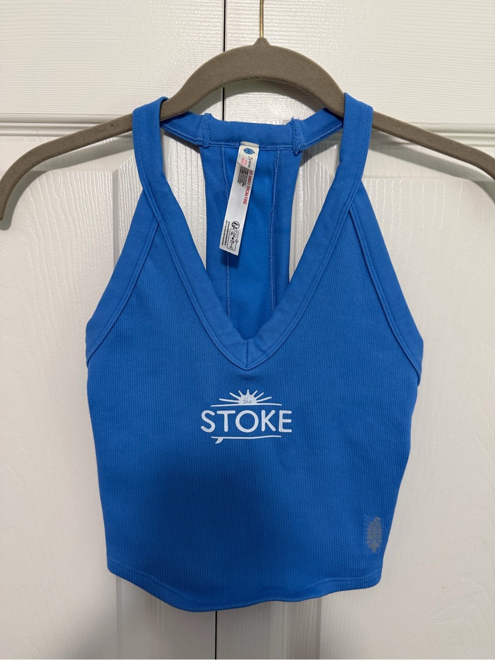 FP Movement by Free People All Clear V-Neck Cami Tank Blue Stoke Logo Sz S VGUC